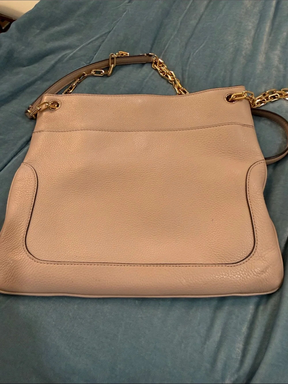 Tory Burch Pale Pink/Crene Pebbled Leather Shoulder Bag with Gold Chain